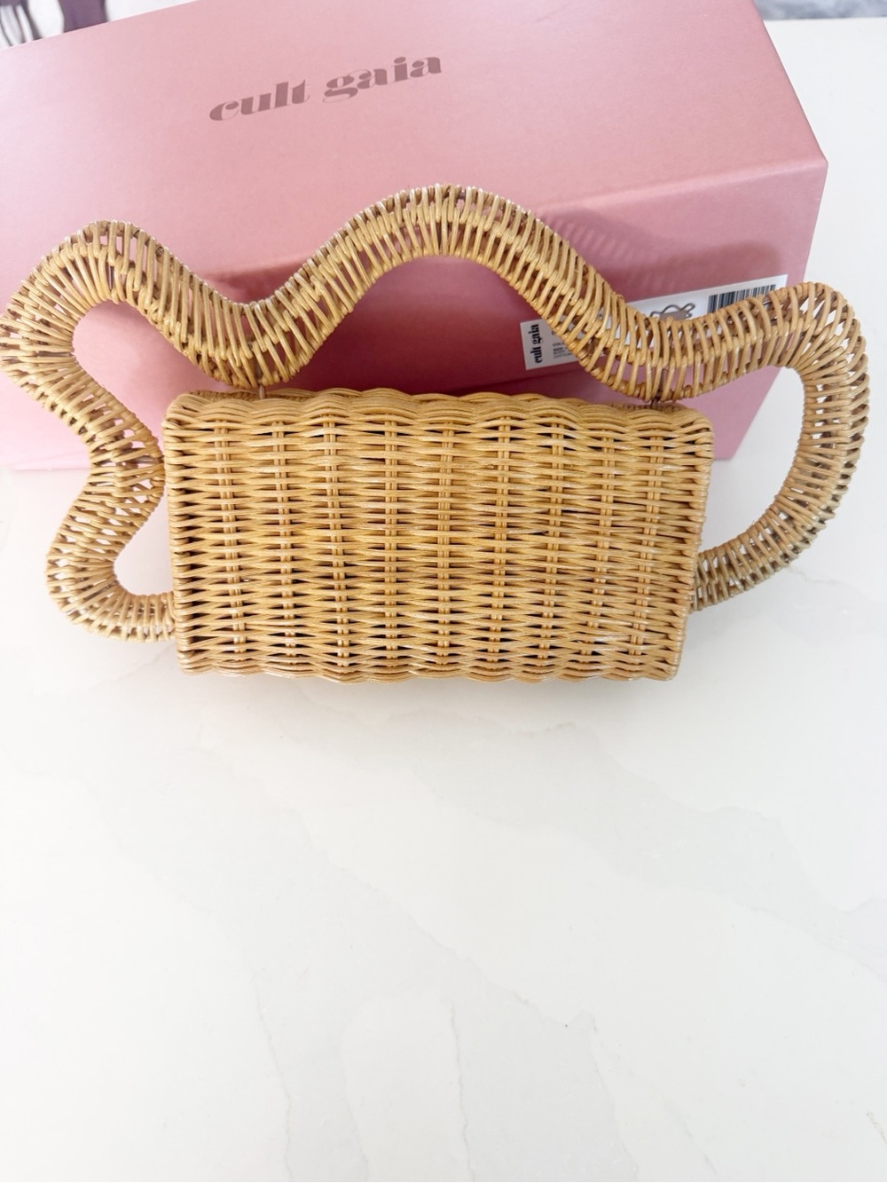 NEW Cult Gaia Elsa Woven Rattan Wavy Handle Clutch MSRP $498 - Picture 11 of 13
